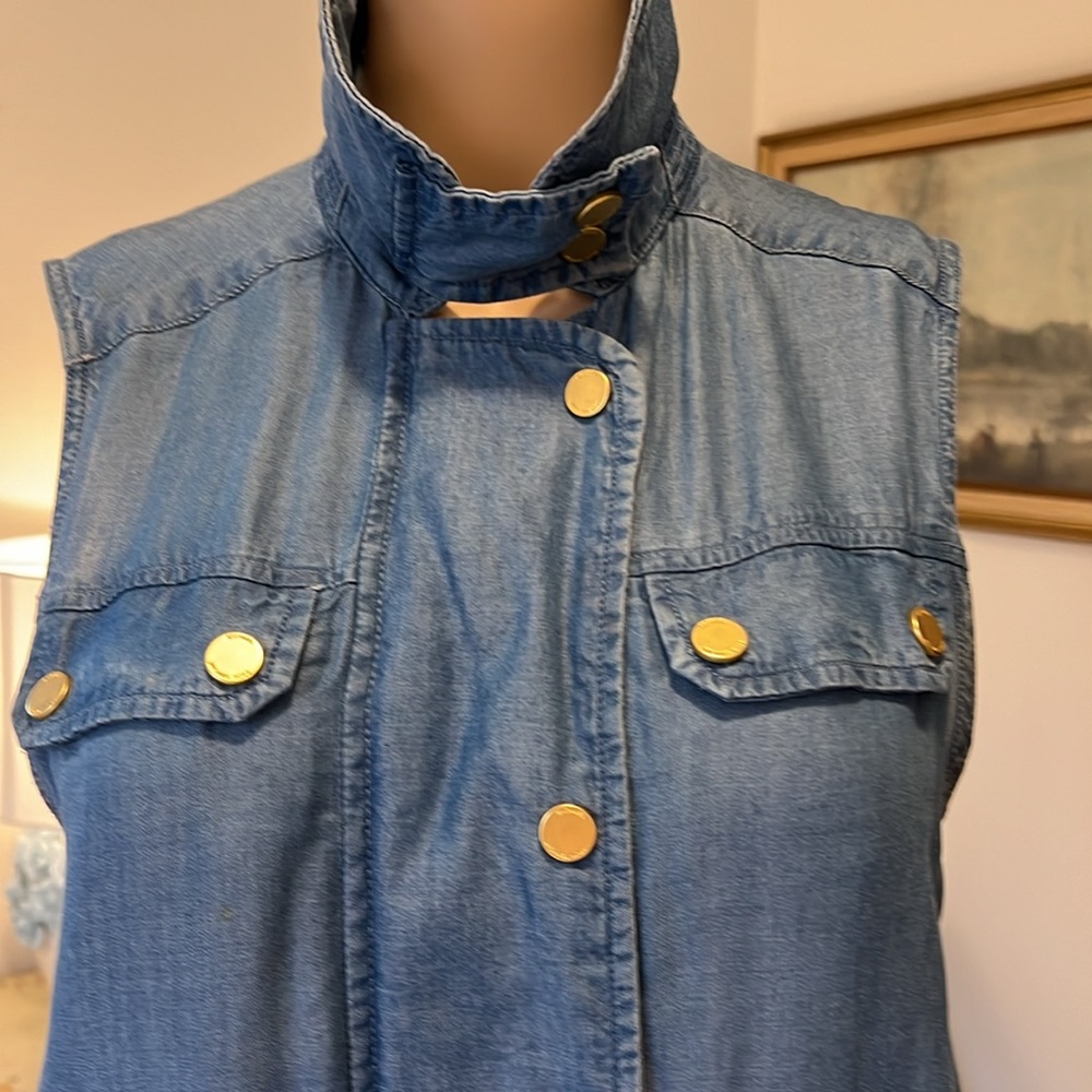 Michael Kors Blue Denim Look Vest with Pockets and Inner Zipper - Picture 8 of 9
